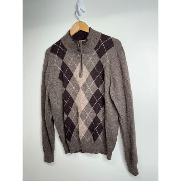 Jos A Bank Sweater Mens Argyle Lamb’s Wool Executive Collection Size Medium Brow - Picture 3 of 7